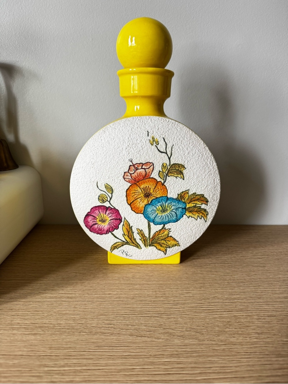 Bright Yellow Floral Ceramic Decanter